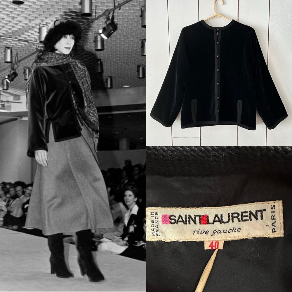 Saint Laurent VTG 70s Russian Collection Velvet Jacket Blazer Sz 40 Black